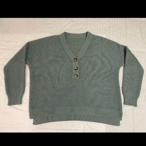 Unbranded Sweater Womens L/XL Sea Foam Green Chunky Knit Button Henley High Low